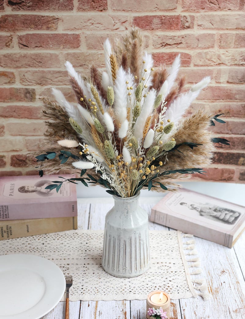 xin's convey 126pcs Dried Pampas Grass Decorations, (Vase Not Included), Dried Flowers Bouquet, Reed Grass Bouquet for Boho Floral Wedding, Bedroom, Rustic Farmhouse Decor. - Image 3