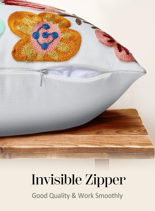 Kokaaee Embroidered Throw Pillow Cover - 18x18 Outdoor Decorative Pillow Covers with Zipper for Couch Sofa Bedroom Aesthetic Blue Flowers Soft Cozy Cotton Pillowcase Covers with Patterned - Image 3