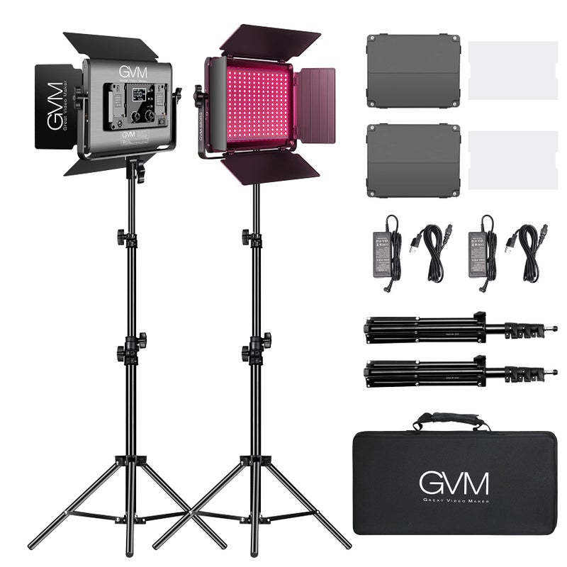 GVM Great Video Maker GVM RGB LED Video Light with Bluetooth Control, 60W Photography Studio Lighting Kit with Stands, 2-Packs 880RS Dimmable Led Panel Light for YouTube, Streaming, Gaming, 8 Applicable Scenes, CRI97 - Image 1