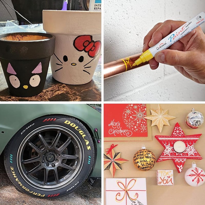 Overseas Paint Marker Pens - 6 Colors Permanent Oil Based Paint Markers, Medium Tip, Quick Dry and Waterproof Assorted Color Marker for Metal, Wood, Fabric, Plastic, Rock Painting, Stone, Mugs, Canvas, Glass - Image 5