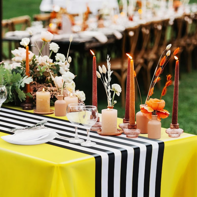 Oudain 6 Pcs Striped Tablecloth 108 x 54 Inch Disposable Plastic Table Cloth Waterproof Tablecloth Rectangle Table Cover for Birthday Wedding Bridal Party Supplies (Black White Yellow) - Image 5