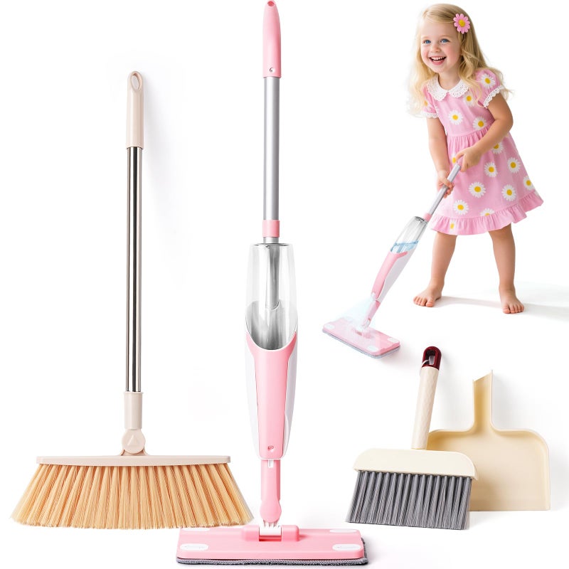 Yeeammk Kids Cleaning Toy SetPink Mini Spray Mop Montessori Toys Pretend Play Cleaning Tool for Toddlers with Spray Mop Kids Broom Dustpan Set Cleaning Toys Gift for Toddlers Girls Boys Age 3 - Image 3