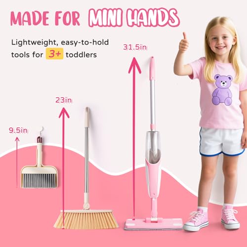 Yeeammk Kids Cleaning Toy SetPink Mini Spray Mop Montessori Toys Pretend Play Cleaning Tool for Toddlers with Spray Mop Kids Broom Dustpan Set Cleaning Toys Gift for Toddlers Girls Boys Age 3 - Image 5