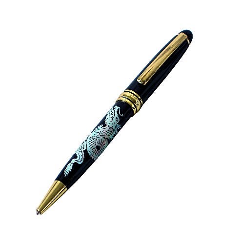 Antique Alive Mother of Pearl Handmade Retractable Executive Gift Deluxe Rollerball Medium Point German Black Ink Ballpoint Pen (Black Dragon) - Image 4