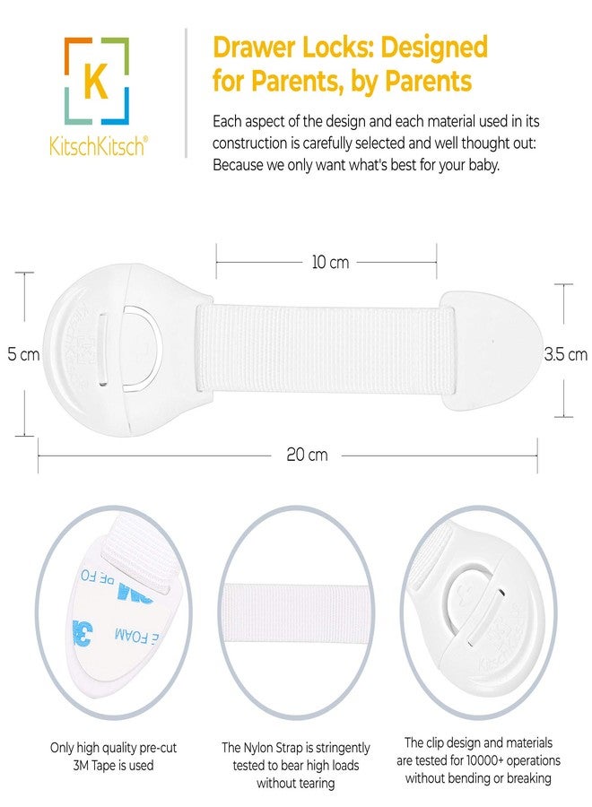 KitschKitsch® 16pcs Baby Infant Child Proofing Safety Locks Latches Door Cupboard Cabinet Fridge Drawer Locks (White) - Image 3