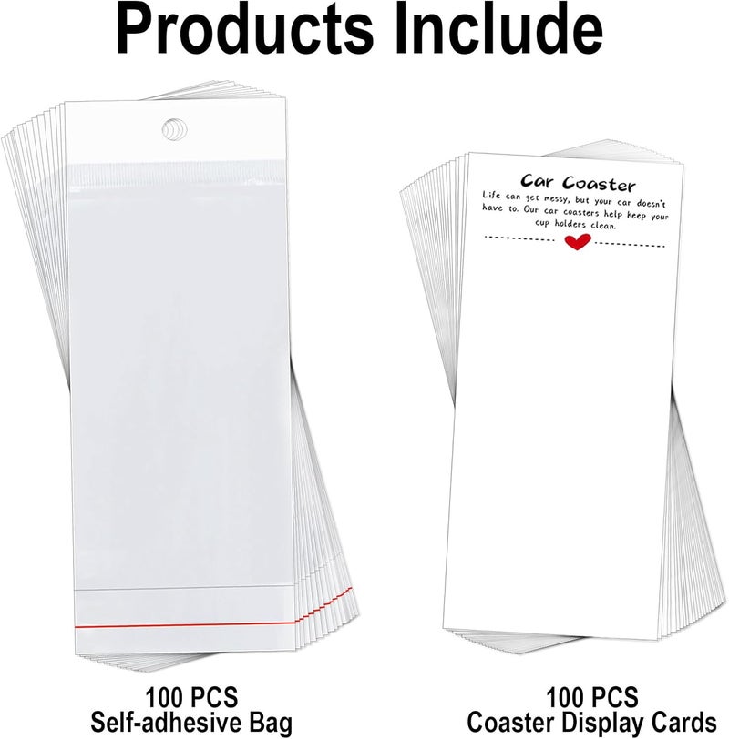 Potanro Car Coaster Packaging for Selling 100 PCS Sublimation Car Coasters Car Coaster Display Cards and Bag White Cards 6.8 x 2.9 Inch Self-Seal Bags Blanks Sublimation Blanks Bulk (White) | Sublimation Display Card Set with Bags and Cards 6.8 x 2.9 Inch,Heat Press Machines Accessories(White) - Image 5