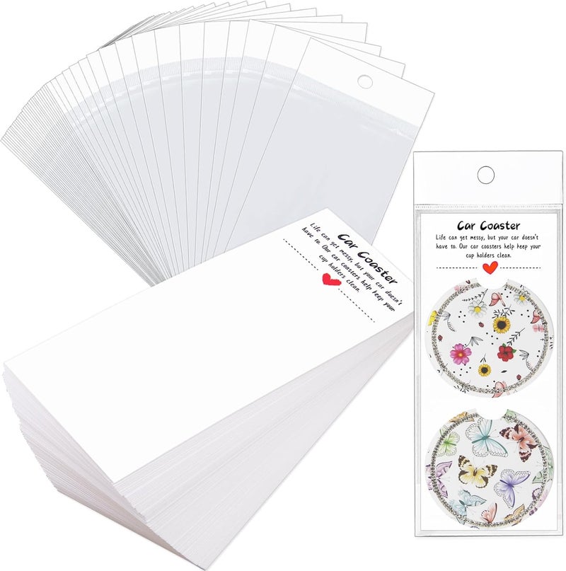 Potanro Car Coaster Packaging for Selling 100 PCS Sublimation Car Coasters Car Coaster Display Cards and Bag White Cards 6.8 x 2.9 Inch Self-Seal Bags Blanks Sublimation Blanks Bulk (White) | Sublimation Display Card Set with Bags and Cards 6.8 x 2.9 Inch,Heat Press Machines Accessories(White) - Image 1