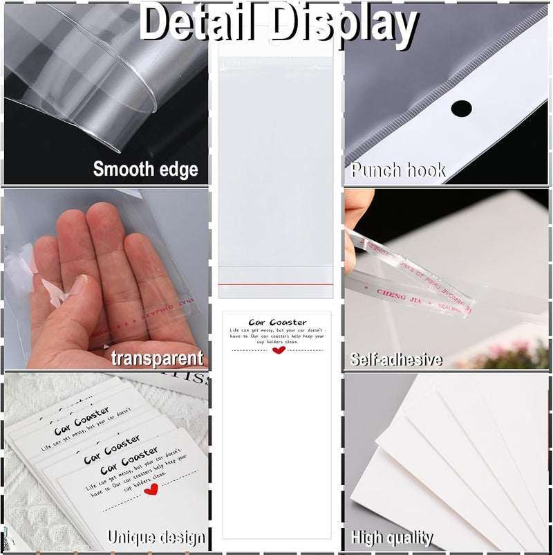 Potanro Car Coaster Packaging for Selling 100 PCS Sublimation Car Coasters Car Coaster Display Cards and Bag White Cards 6.8 x 2.9 Inch Self-Seal Bags Blanks Sublimation Blanks Bulk (White) | Sublimation Display Card Set with Bags and Cards 6.8 x 2.9 Inch,Heat Press Machines Accessories(White) - Image 4