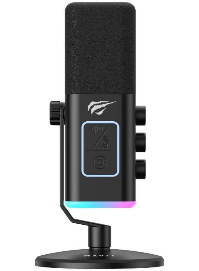 HAVIT GK71 USB RGB Gaming Microphone – Professional Microphone for Live Streaming and Content Creation, Touch Mute Button, Crystal-Clear Audio Recording, Anti-Vibration Desktop Stand, Plug & Play, Compatible with Windows, Mac, and PS5. - Image 5
