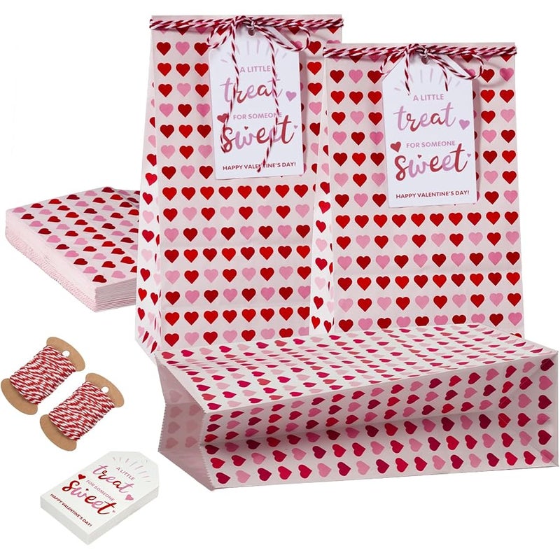 AISunGoo 30 Pcs Valentines Day Gift Bags with Cards for Kids Classroom Parties, Paper Treat Bags for Valentines Party Favors - Image 1