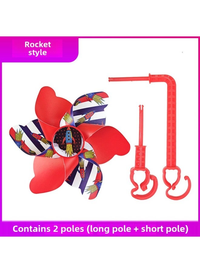 Colorful Rotating Windmill Children's Scooter Bicycle Stroller Decorative Pendant Small Windmill Outdoor Toys-Color:1 Long And Short Windmill - Image 1