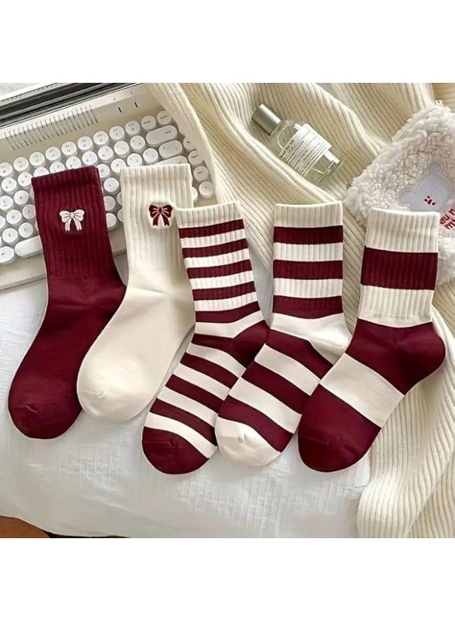 Trendora Women's Cotton Long Socks, Multi Color, Pack of 5 + 1 Pair Gift- Cotton Blend - Image 2