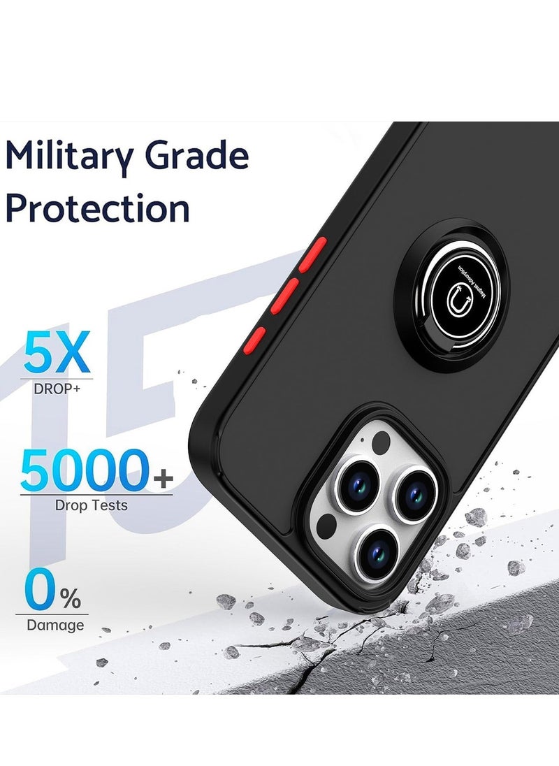 IAF iPhone 16 Pro Max Case Cover â€“ Black Matte Shockproof Bumper with Metal Ring Holder Kickstand & Car Magnetic Mount - Image 5
