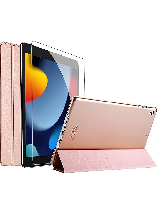 Procases Ipad 10.2 Case 2021 9Th Gen/ 2020 8Th Gen/ 2019 7Th Gen Case With Tempered Glass Screen Protector, Slim Stand Hard Shell Protective Smart Cover For 10.2” Ipad 9Th/8Th/7Th Generation -Rosegold - Image 1
