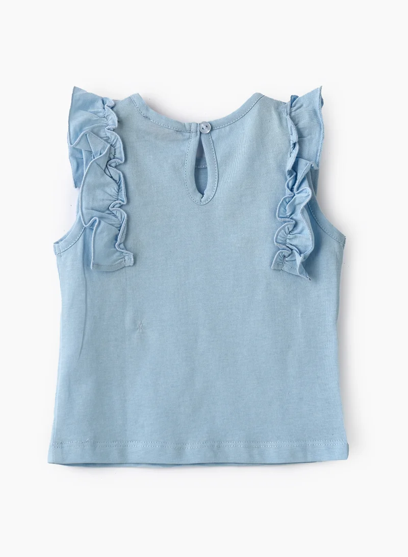 جيلين Girls Blue Embroidered Sleeveless Ruffle Top