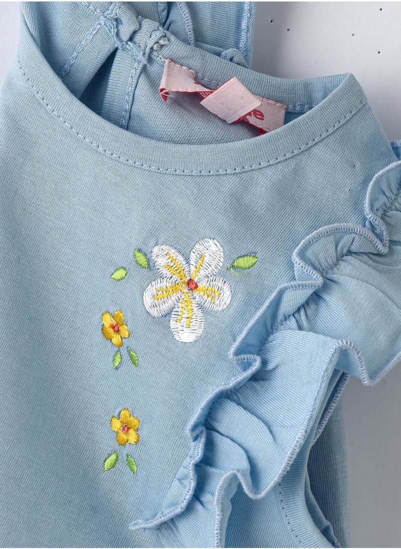 Jelliene Girls Blue Embroidered Sleeveless Ruffle Top  - Image 4