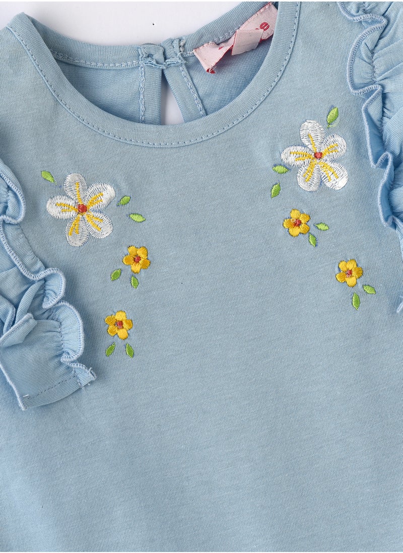 Jelliene Girls Blue Embroidered Sleeveless Ruffle Top  - Image 3