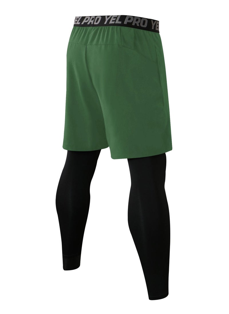 Loquat - Men Quick Dry Breathable Elastic Running Shorts Army Green - Image 1