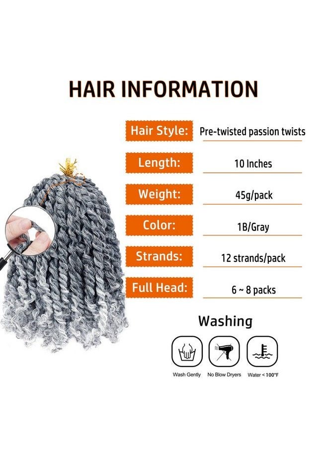 Dorsanee - Pretwisted Passion Twist Hair 10 Inch 8 Packs Short Passion Twist Crochet Hair Prelooped Crochet Braids For Women Bohemain Passion Twists Synthetic Curly Crochet Hair Extensions (1B/Gray) - Image 1