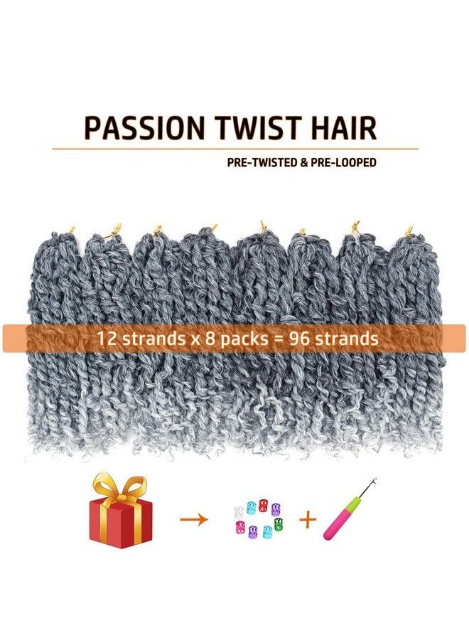 Dorsanee - Pretwisted Passion Twist Hair 10 Inch 8 Packs Short Passion Twist Crochet Hair Prelooped Crochet Braids For Women Bohemain Passion Twists Synthetic Curly Crochet Hair Extensions (1B/Gray) - Image 1