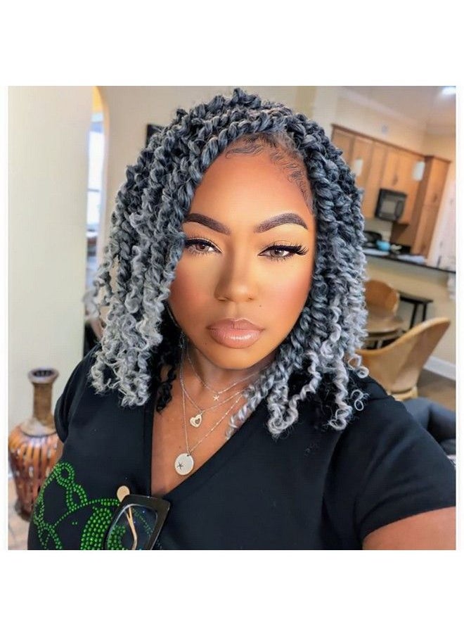 Dorsanee - Pretwisted Passion Twist Hair 10 Inch 8 Packs Short Passion Twist Crochet Hair Prelooped Crochet Braids For Women Bohemain Passion Twists Synthetic Curly Crochet Hair Extensions (1B/Gray) - Image 1