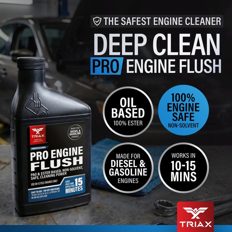 TRIAX Pro Engine Flush Oil-Based Deep Clean Motor Oil Flush Removes Sludge & Carbon | Non-Solvent | Safe for Engine, Seals, Injectors | Professional Shop Grade (16 oz - 473 ml) - Image 3