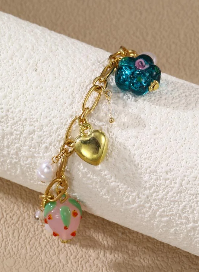 تايك تو سوار بتعليقات قلب وفراولة وزهور ولؤلؤ صناعي