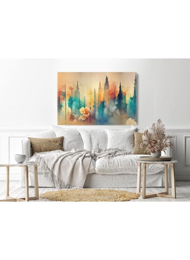 home gallery abstract art with watercolor stain Printed Canvas wall art - Image 3