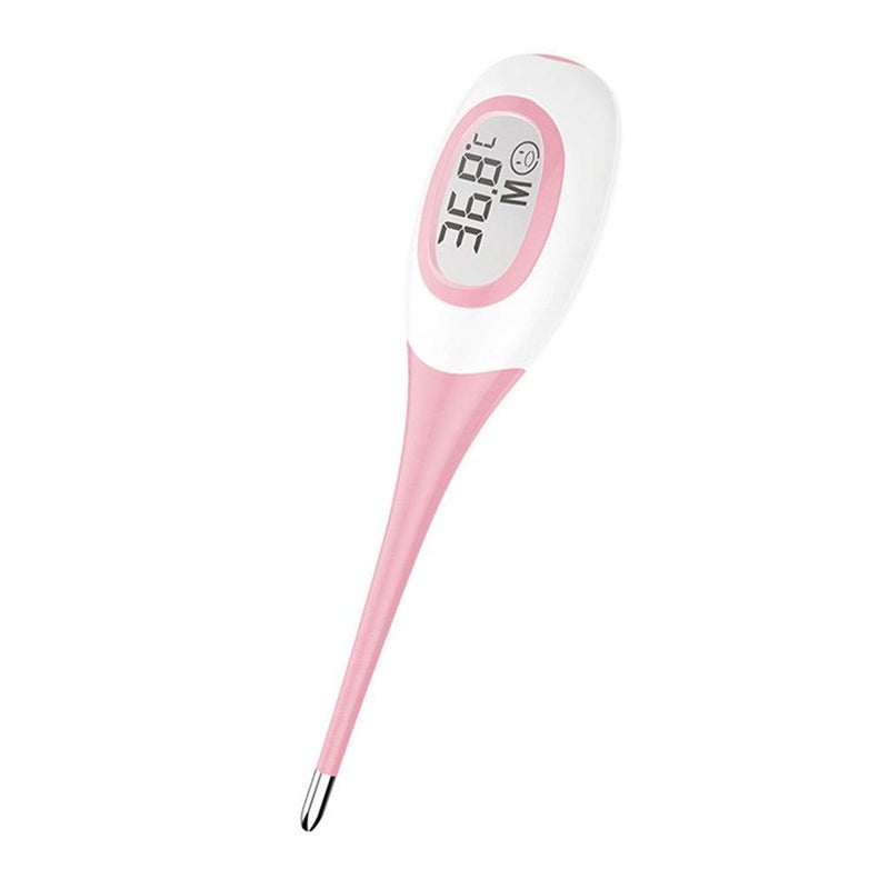 High-end 8-second fast thermometer, electronic thermometer, human oral thermometer, large LCD three-color soft head thermometer, pink - Image 1
