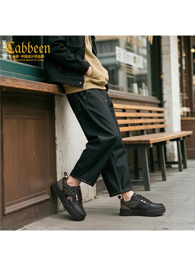 Cabbeen New Colorblock Casual Sneakers Thick Sole Height Increasing Luxury Niche Trendy Sneakers Black Size 42 - Image 2