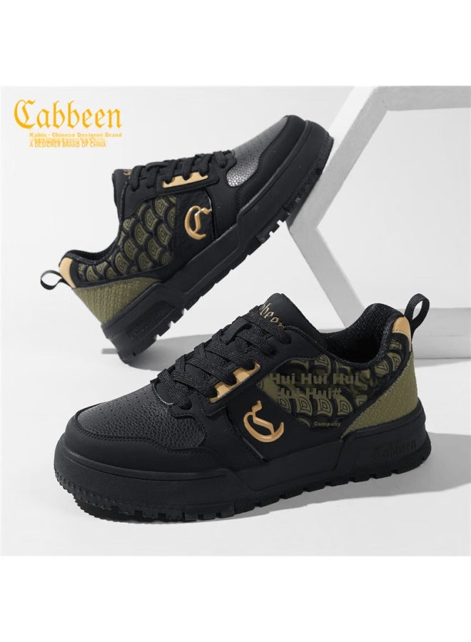 Cabbeen New Colorblock Casual Sneakers Thick Sole Height Increasing Luxury Niche Trendy Sneakers Black Size 42 - Image 1