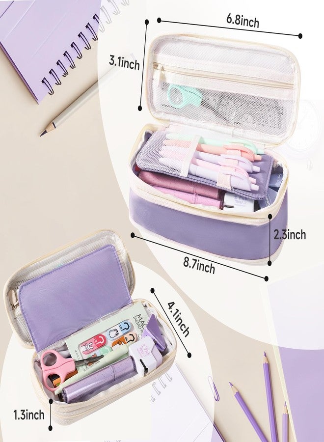 Janhavi Preppy Pencil Case,Purple Pencil Pouch for School Supplies, Large Penicl Bag for Back to School, Cute Birthday Gift for 7,8,9,10,11,12,13 Years Old Girls, Purple A - Image 4