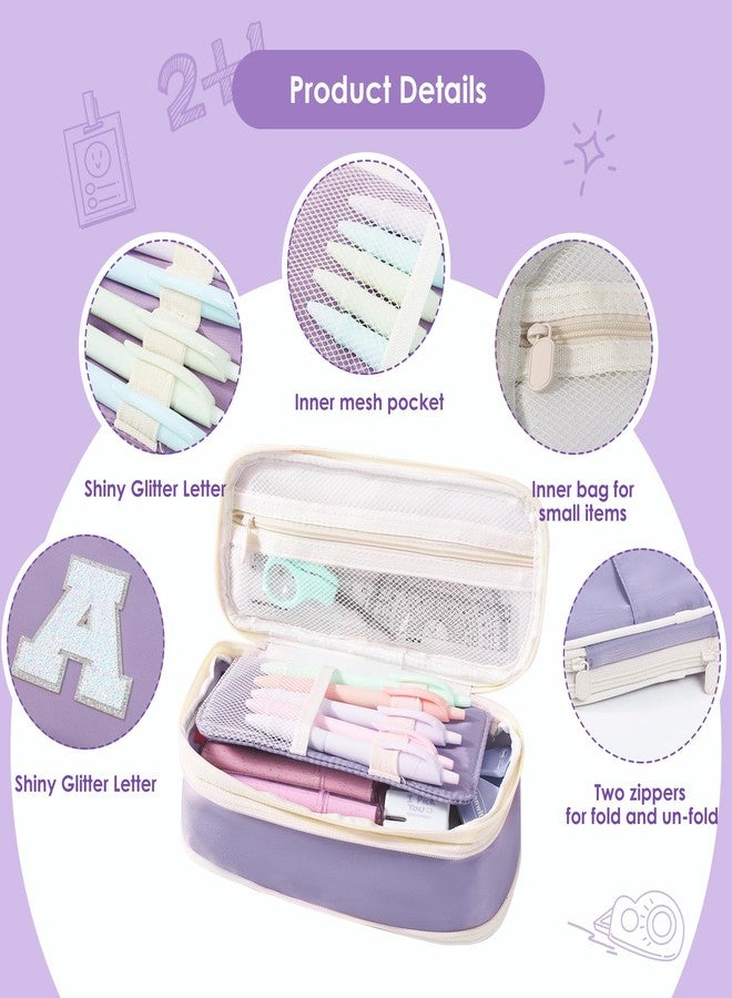 Janhavi Preppy Pencil Case,Purple Pencil Pouch for School Supplies, Large Penicl Bag for Back to School, Cute Birthday Gift for 7,8,9,10,11,12,13 Years Old Girls, Purple A - Image 5
