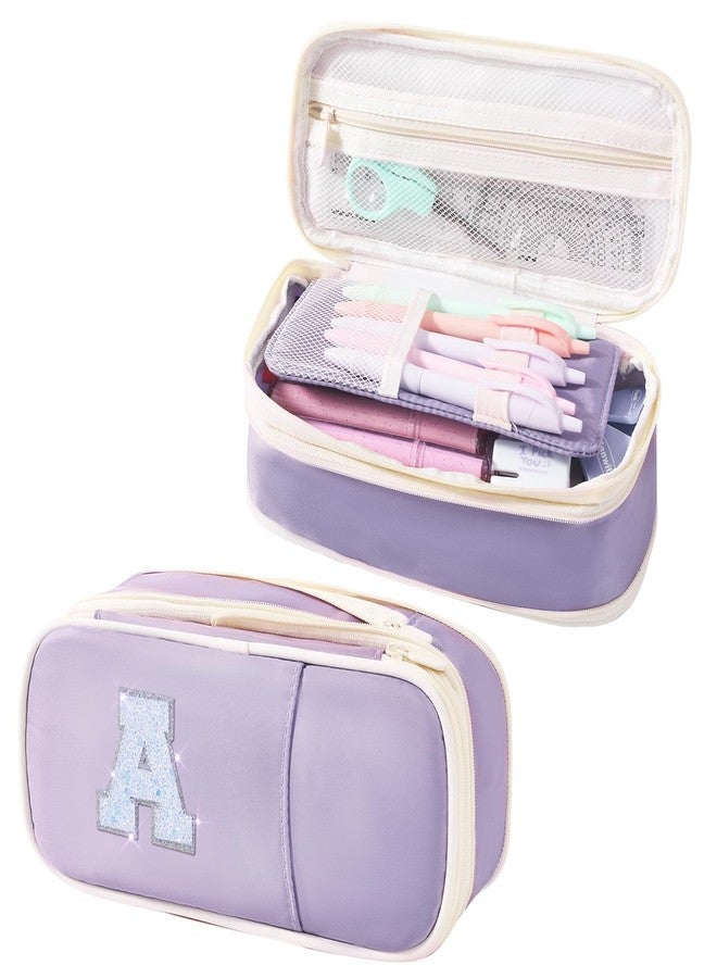 Janhavi Preppy Pencil Case,Purple Pencil Pouch for School Supplies, Large Penicl Bag for Back to School, Cute Birthday Gift for 7,8,9,10,11,12,13 Years Old Girls, Purple A - Image 1