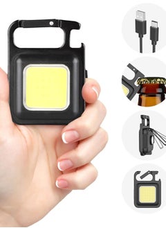 Mini COB Work Light Rechargeable, Small Keyring Torch 800 Lumens Keychain Flashlight with 4 Modes, Portable Lamp Pocket Bottle Opener, Magnetic Base Torch Camping Light [Energy Class A+]