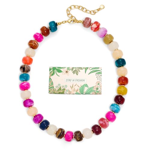 HolidayQbee Colorful Beaded Necklace for Women Boho Bead Chunky Necklace Bead Necklace Fashion Trendy Summer Beaded Necklaces Jewelry Gifts - Image 1