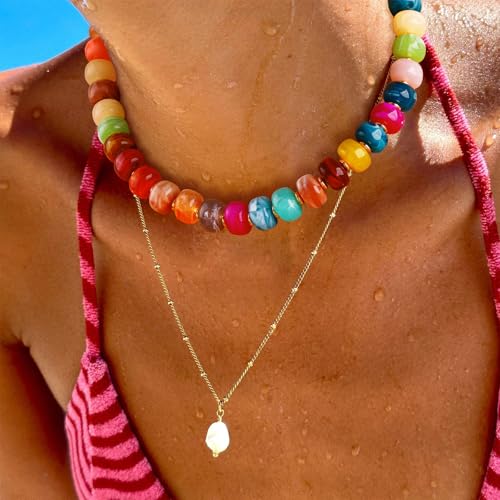 HolidayQbee Colorful Beaded Necklace for Women Boho Bead Chunky Necklace Bead Necklace Fashion Trendy Summer Beaded Necklaces Jewelry Gifts - Image 4