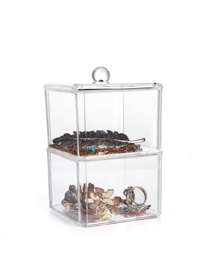 Excefore Cotton Ball and Swab Holder Organizer, Clear Acrylic Pad Container for Swabs, Q-Tips, Make Up Pads, Cosmetics More - Image 1