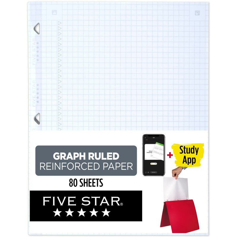 Five Star Loose Leaf Paper, Notebook Paper, Graph Paper, Reinforced Filler Paper, Fights Ink Bleed, 8.5 x 11, 100 Sheets (17012) - Image 1