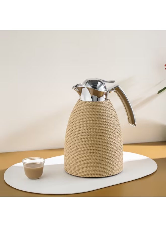 Bien Servi Steel Vacuum Flask with Rope Beige and Silver 1 Liter - Image 1