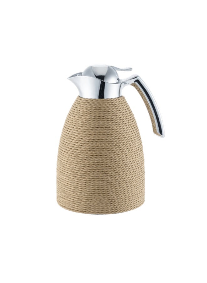 Bien Servi Steel Vacuum Flask with Rope Beige and Silver 1 Liter - Image 2