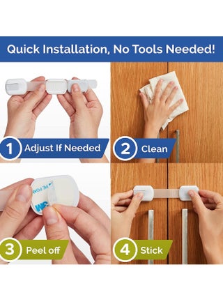Child Safety Strap Locks (10 Pack) Baby Locks for Cabinets and Drawers, Toilet, Fridge & More. 3M Adhesive Pads. Easy Installation, No Drilling Required - view 2
