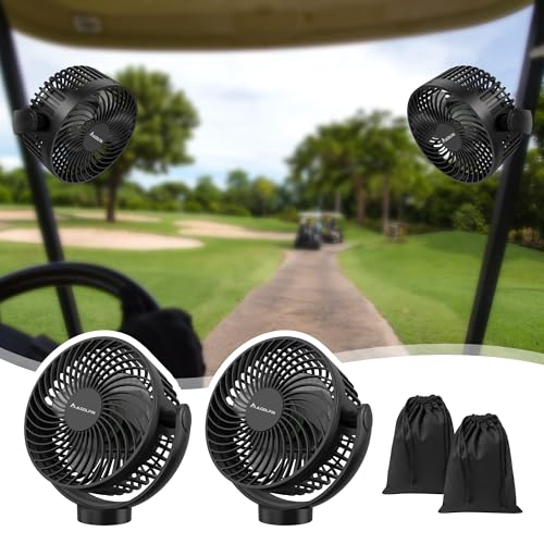 MAGOLFIN 2-Pack Magnetic Golf Cart Fan Rechargeable, 12000mAH Battery Operated Portable Fan with 3 Speeds, LED Lantern, Magnetic Base, Suitable for EZGO Club Car Yamaha, Golf Cart & Cruise Ship Accessories - Image 1