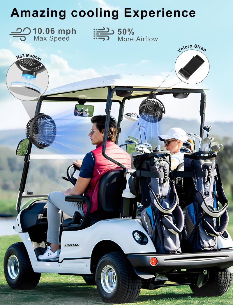 MAGOLFIN 2-Pack Magnetic Golf Cart Fan Rechargeable, 12000mAH Battery Operated Portable Fan with 3 Speeds, LED Lantern, Magnetic Base, Suitable for EZGO Club Car Yamaha, Golf Cart & Cruise Ship Accessories - Image 4