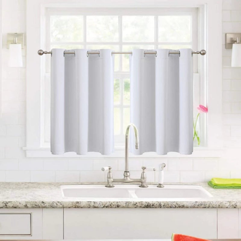 ChrisDowa Small Window Curtains for Kitchen and Bedroom - Grommet Short Thermal Insulated Room Darkening Curtains (2 Panels  Greyish White  42 x 36 Inch) - Image 2