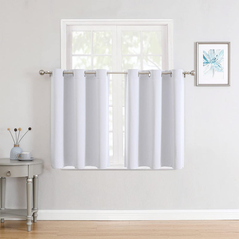 ChrisDowa Small Window Curtains for Kitchen and Bedroom - Grommet Short Thermal Insulated Room Darkening Curtains (2 Panels  Greyish White  42 x 36 Inch) - Image 1