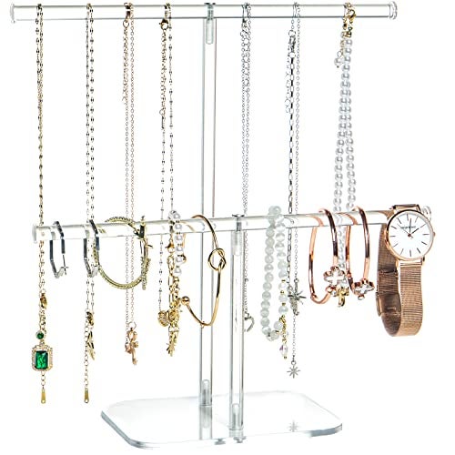 lengnoyp Premium Jewelry Stand , Solid Clear 2-Tier Acrylic Jewelry Organizer Stand & Bracelet holder Stand for Necklace Display, Ring & Watch Display - Image 1