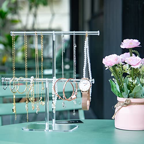 lengnoyp Premium Jewelry Stand , Solid Clear 2-Tier Acrylic Jewelry Organizer Stand & Bracelet holder Stand for Necklace Display, Ring & Watch Display - Image 3