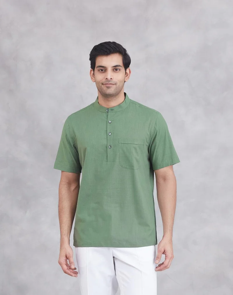 فاب انديا Green Cotton Mid Placket Shirt