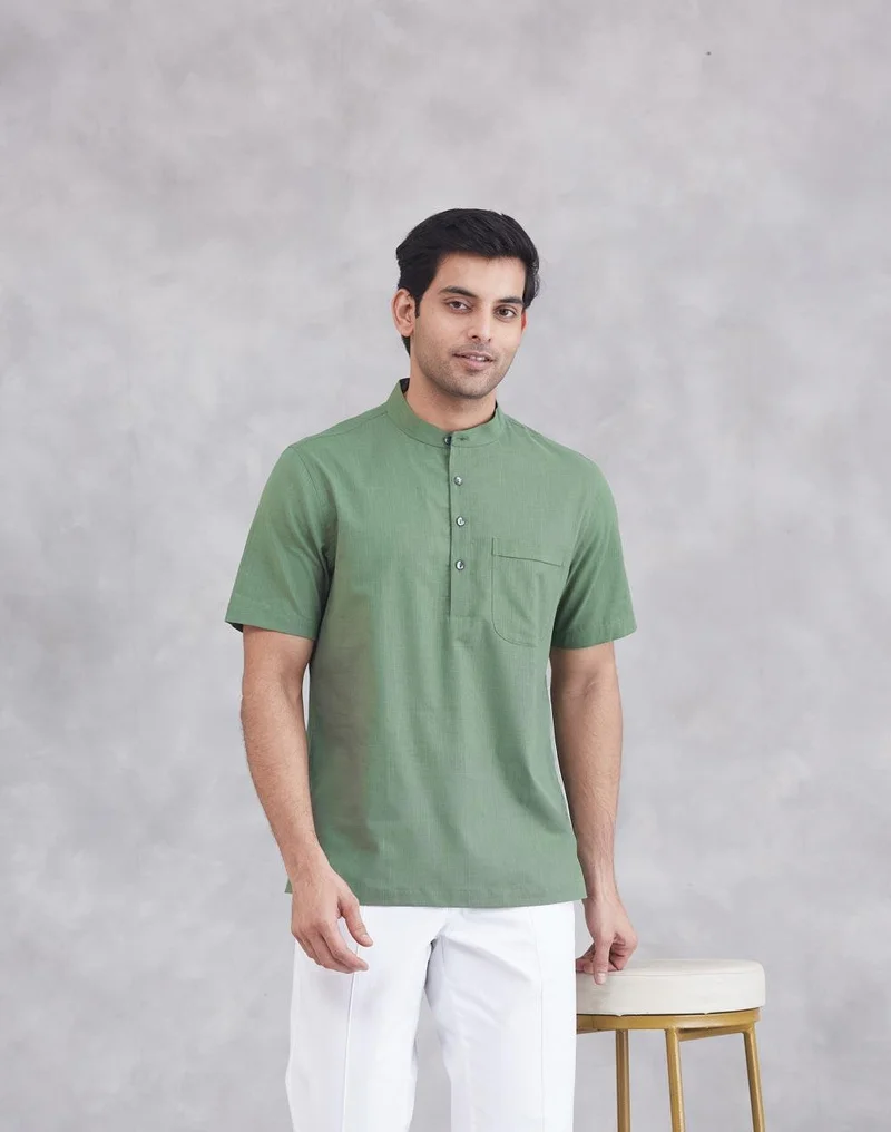 فاب انديا Green Cotton Mid Placket Shirt